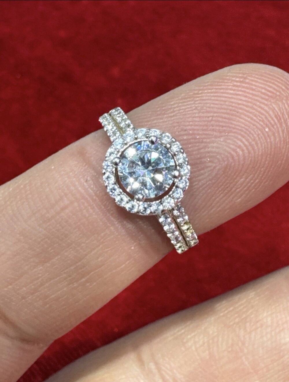 Genuine 925 Sterling Silver CZ Halo Engagement Style Ring Size 8 See Description